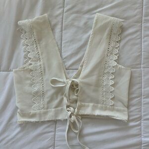 Cream Cropped Tie Front Tank Top
